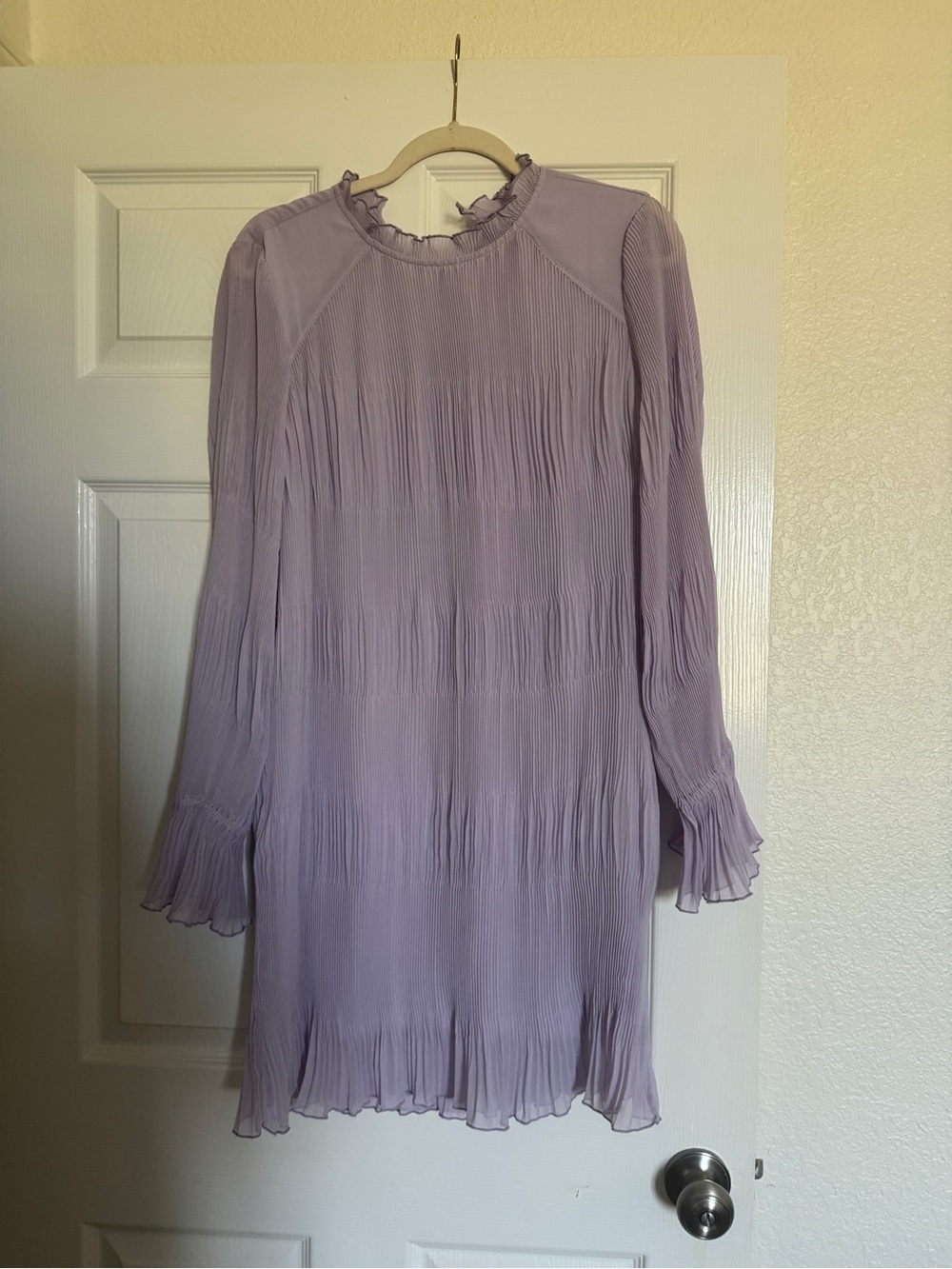 Daniel Rainn Lilac Pleated Long-Sleeve Mini Dress